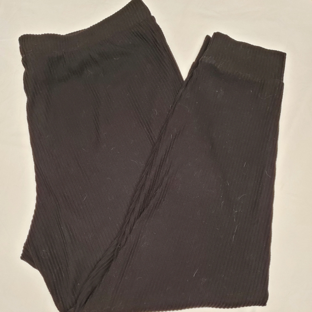 Avia Black Ribbed Joggers XL 16/18 Ankle Cuff Athleisure Lounge Pants